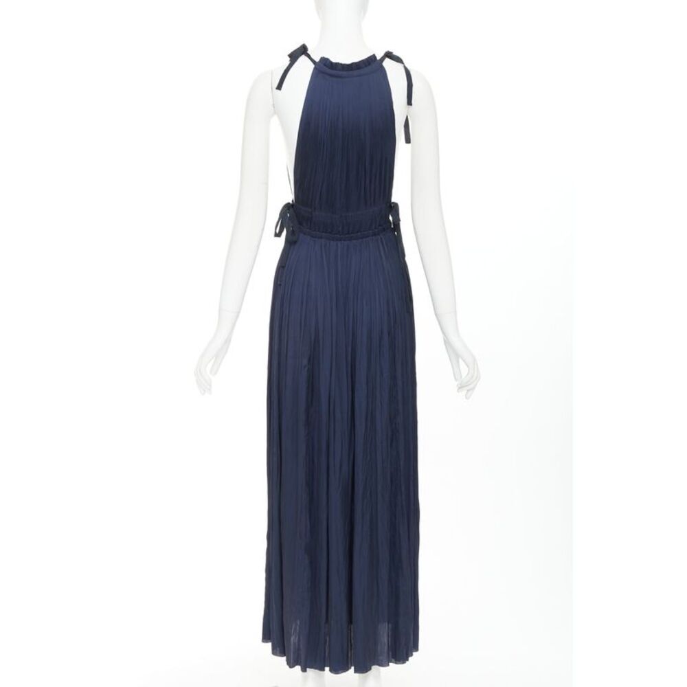 ULLA JOHNSON midnight blue pleated halter neck drawstring tie midi dress US0 XS - Picture 6 of 9